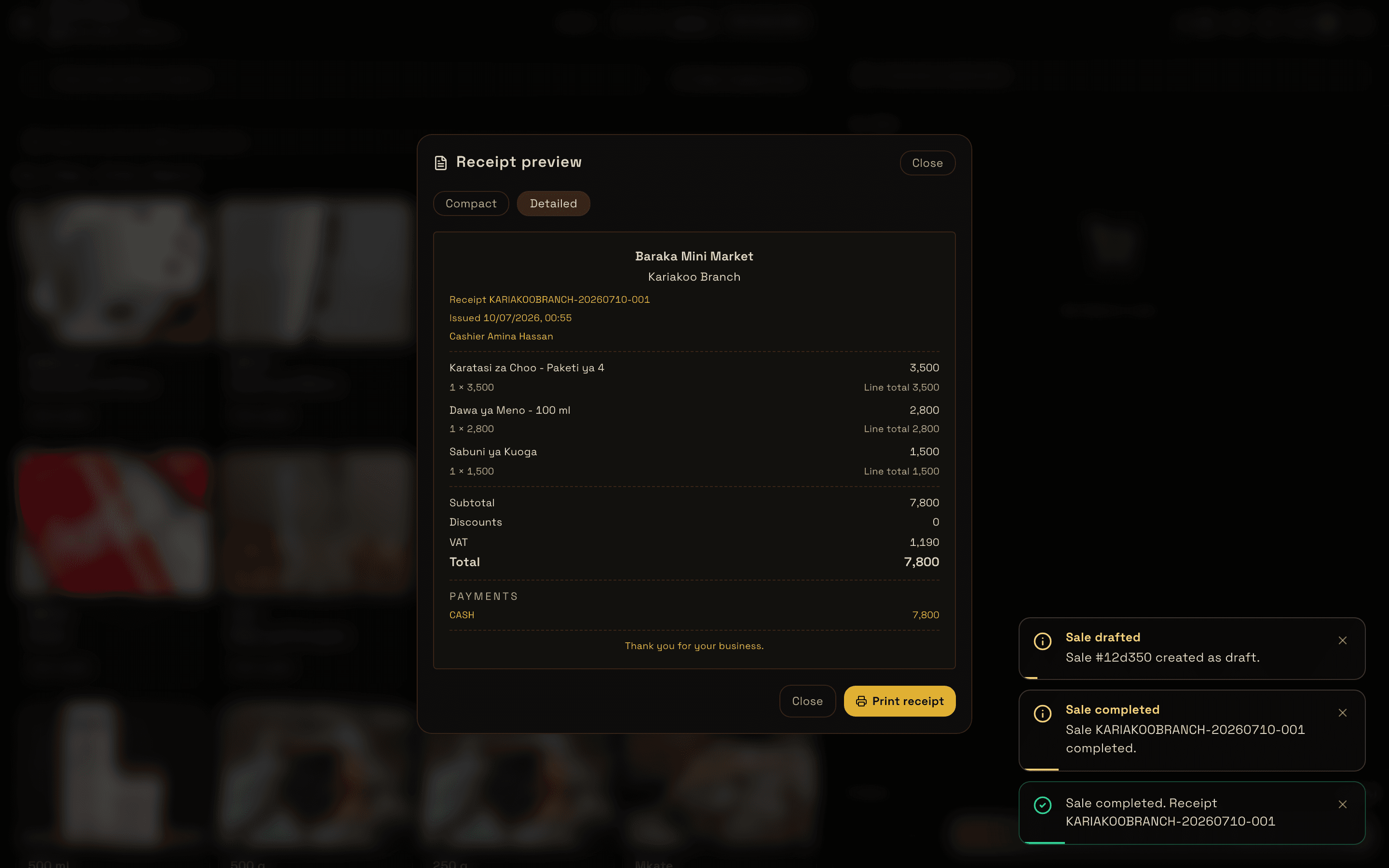 Point of Sale — Receipt on Desktop